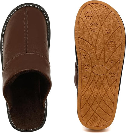 Slippers for Women Men, Genuine Leather Slippers Indoor Outdoor, Fuzzy Bedroom - Image 4