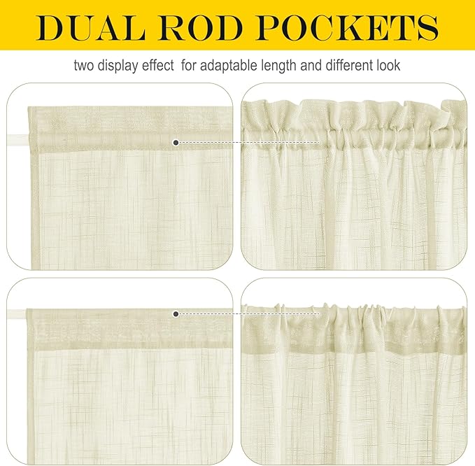 NICETOWN French Sheer Door Panel - Translucent Privacy Sheer with Light Filter Linen Look Textured French Door Curtains (52 inches Width by 40 inches Long, 1 Panel with Tieback, Yellow)
