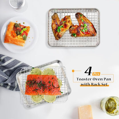 TeamFar Toaster Oven Pan with Rack Set, 10.5 x 8 x 1 Inch Stainless Steel Small - Image 6