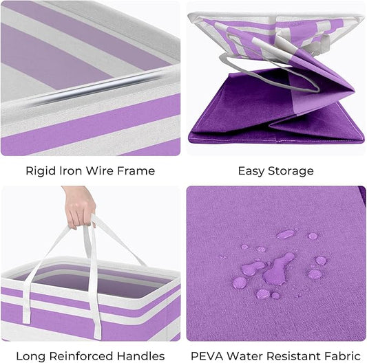 HomeHacks 2 Pack Large Laundry Baskets, Waterproof, Freestanding Laundry Hampers, Collapsible Clothes Hamper with Reinforced Handles in Laundry, College Dorm, Bathroom, Bedroom (Purple, 100Lx2)