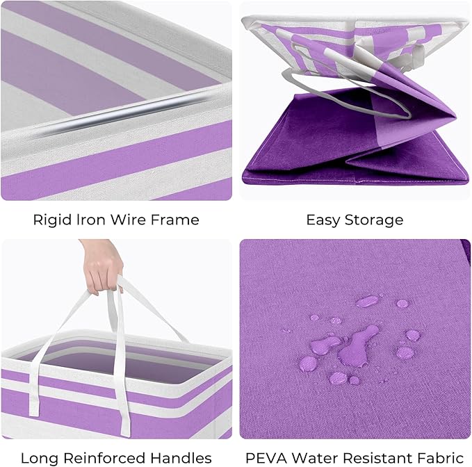 HomeHacks 2 Pack Large Laundry Baskets, Waterproof, Freestanding Laundry Hampers, Collapsible Clothes Hamper with Reinforced Handles in Laundry, College Dorm, Bathroom, Bedroom (Purple, 88Lx2)