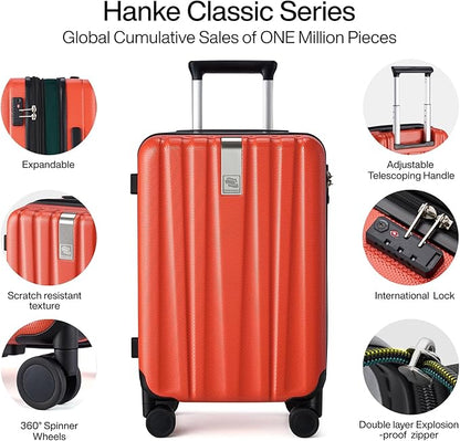 Hanke Expandable Hard Shell Luggage Sets 2 piece Carry on Luggage with Wheels Suitcases Lightweight Checked TSA Luggage Rolling Large Suitcase Travel Luggage Bag Woman Men 20/29 Inch(Orange)