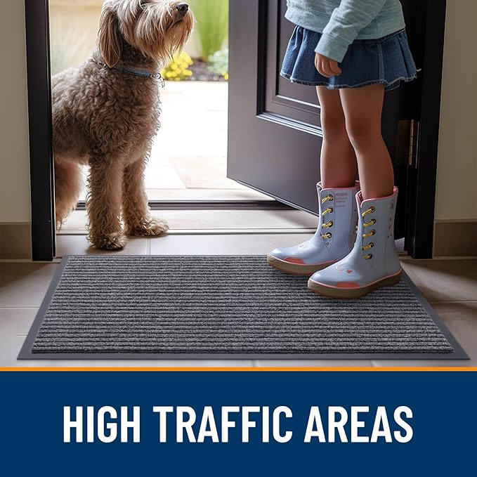 OLANLY Front Door Mat Indoor Outdoor Entrance, Waterproof Heavy Duty Doormat, Fade Resistant, Low Profile, Easy Clean Patio Porch Welcome Floor Mats for Entry, 71x47, Grey
