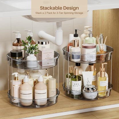 LAMU 2 Pack 2 Tier Lazy Susan Turntable Organizer 12'' Rotating Spice Rack - Image 3