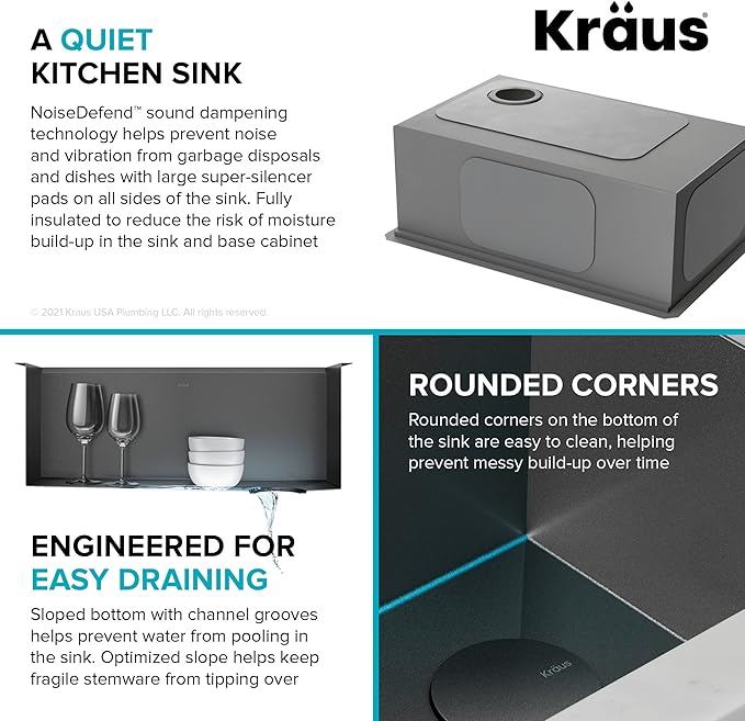 KRAUS Kore Workstation 27-inch Undermount 16 Gauge Black Stainless Kitchen Sink, Single Bowl Kitchen Sink in PVD Gunmetal Finish with Accessories, KWU110-27-PGM