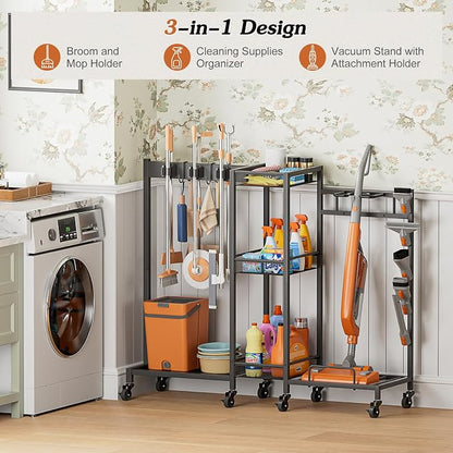 Broom Holder with Cleaning Supplies Organizer, Broom Closet Storage Cabinet - Image 3