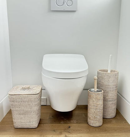 La Jolla Decorative Rattan Toilet Brush Set White Wash Handwoven Toilet Brush - Image 7