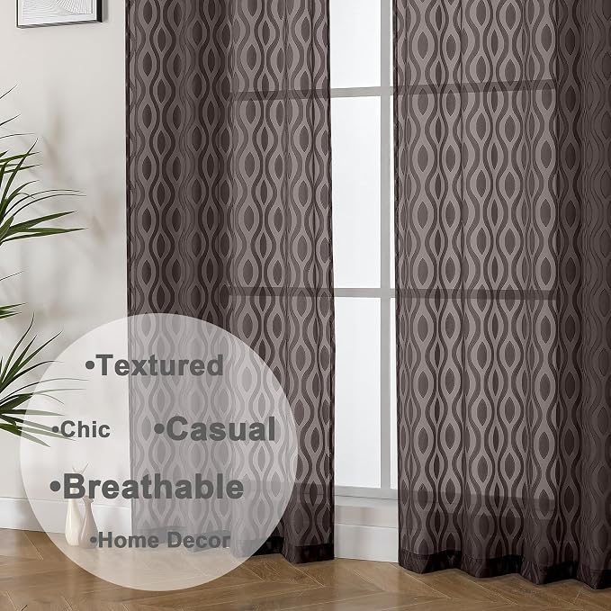 Aiyufeng Brown Sheer Curtains 72 Inches Long 2 Panels, Lightweight Clip - Image 8
