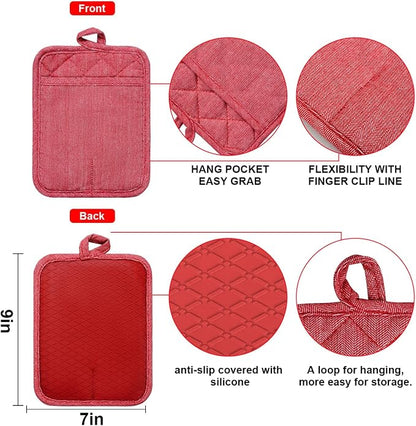 Pot Holders Yarn-Dyed Set of 3 Non Slip Silicone Kitchen Lines Heat Resistant - Image 2