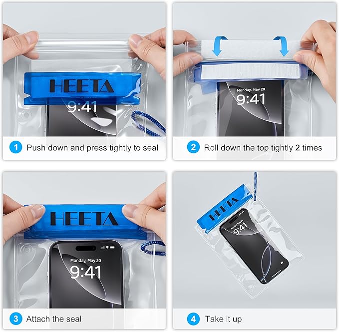 HEETA 5-Pack Clear Waterproof Dry Bag, Water Tight Cases Pouch Dry Bags for Camera Mobile Phone Maps, Kayaking Boating Document Holder