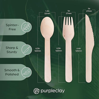 PURPLECLAY Wooden Disposable Utensils Set, Plastic-Free Cutlery - Image 4