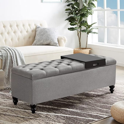 Storage Ottoman 50.2 Inches Upholstered Fabric Storage Ottoman Bench，Button - Image 7