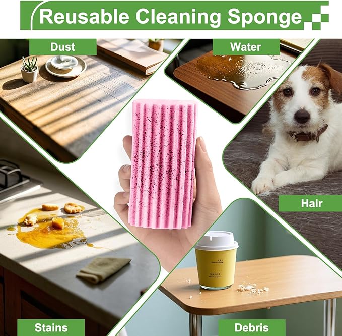 4-Pack Damp Clean Duster Sponge, Sponge Cleaning Brush, Duster for Cleaning Blinds, Glass, Baseboards, Vents, Railings, Mirrors, Window Track Grooves and Faucets Pink Non-Scratch Sponges