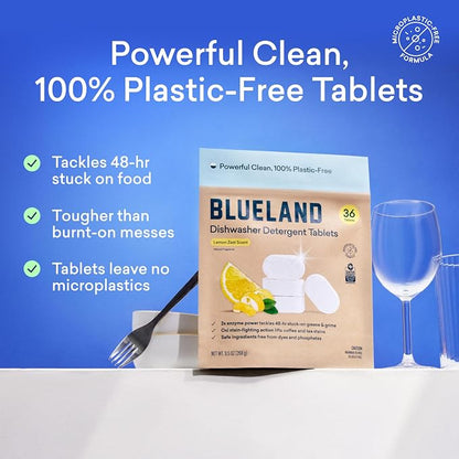 BLUELAND 100% Plastic-Free Dishwasher Detergent Tablets, Lemon Zest Scent - Image 2