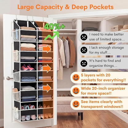 Over the Door Organizer 5 Tiers, Extra Large Behind Door Storage of 10 - Image 2