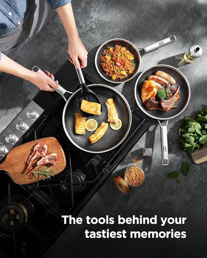 Nonstick Frying Pan Set, Non-Toxic Tri-Ply Hybrid Ceramic Skillet 3 Piece - Image 2