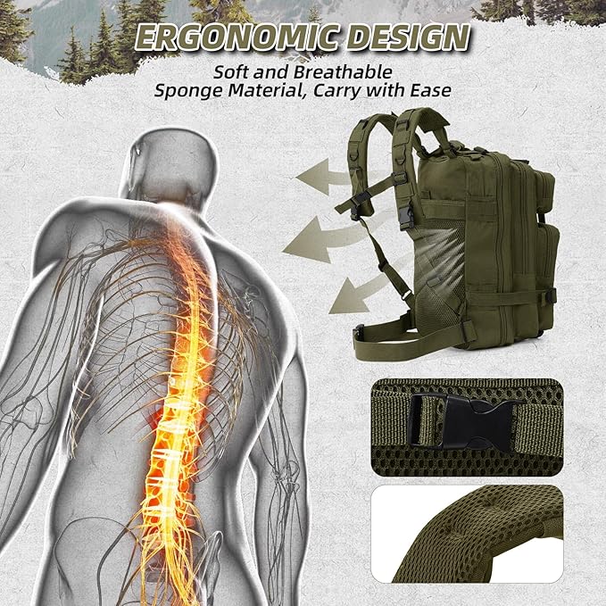 Small Military Tactical Backpack, 30L Tactical Assault Bag for Men, Army Assault Rucksack GYM Hiking Backpack Bug Out Bag Amy Green