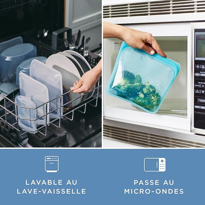 Stasher Premium Silicone Reusable Food Storage Stand-Up Bag Mega, Aqua, Microwave, Sous Vide, Dishwasher, Oven and Freezer Safe, BPA Free, Leak-free, Eco-friendly, 104 Oz