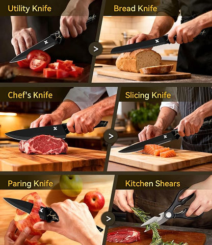 Knife Set, 8 Pieces Kitchen Knife Block Sets, High Carbon German Stainless Steel - Image 4
