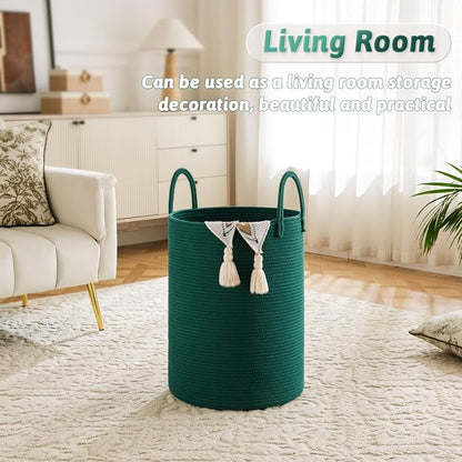 Laundry Basket, Woven Cotton Rope Laundry Hamper, 80L - Image 2