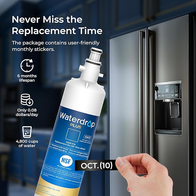 Waterdrop Plus RPWF Refrigerator Water Filter, Replacement for GE® RPWF (NOT RPWFE), Reduce PFAS, WDP-F19, DWF-36, R-3600, MPF15350, OPFG3-RF300, RWF1063, Certified by NSF 401&53&42, 2 Filters