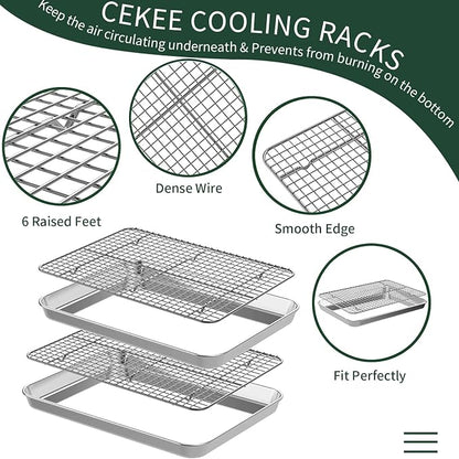 Jelly Roll Pan with Cooling Rack Set, CEKEE Stainless Steel Baking Sheet Tray - Image 4