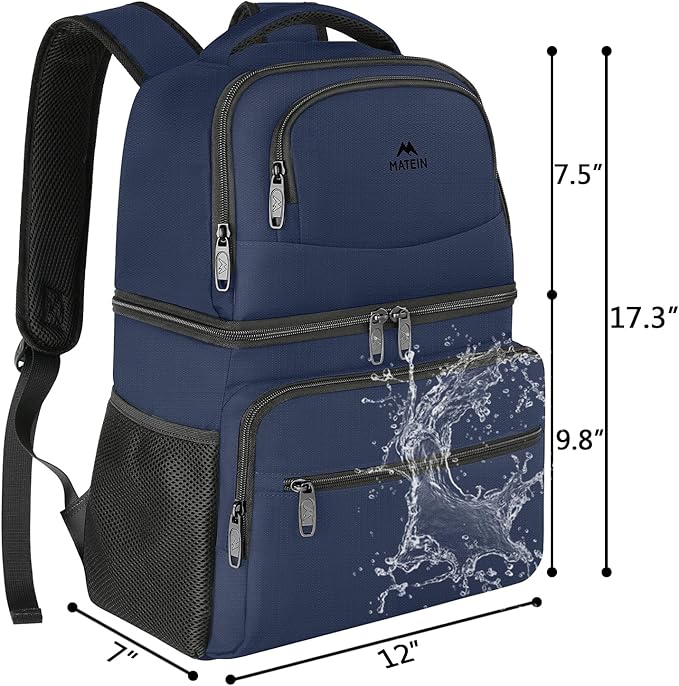 MATEIN Cooler Backpack, 26 Cans Insulated Lunch Backpack for Men Women, Leakproof Double Layer Lunch Cooler Bag Lightweight Soft Lunch Backpack with Cooler Compartment, Beach Camping Hiking Beer Gifts