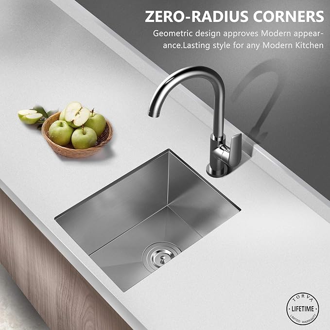 TORVA 14 x 18 Inch Undermount Kitchen Sink, Premium 304 Stainless Steel Bar Sink - 9 Inches Deep Basin Single Bowl Sink