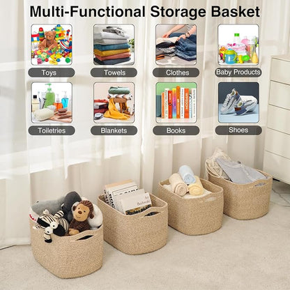 Storage Baskets for Organizing & Shelves, Woven Cotton Rope Organization Bins - Image 4