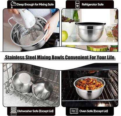 P&P CHEF Mixing Bowls with Airtight Lids Set of 5, 10-Piece Stainless Steel - Image 6
