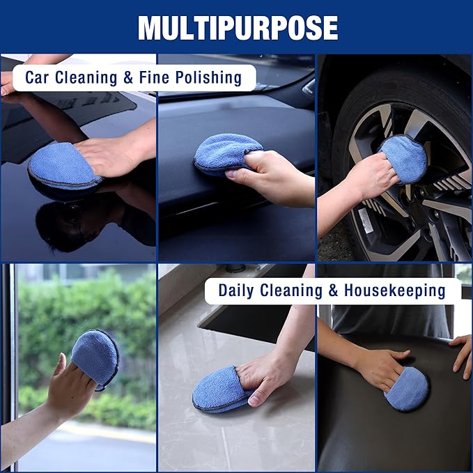 WORKPRO 18-Pack Car Wax Applicator Pads with Finger Pocket, Microfiber Soft Foam Polishing Pads for Car Detailing & Cleaning, Lint-Free, High Resilience