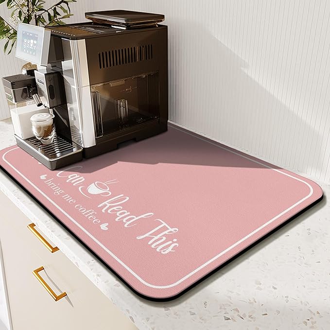 Coffee Bar Mat for Countertops 19inx12in, Absorbent Hide Stain Anti-Slip Cafe by Kuyig+Home