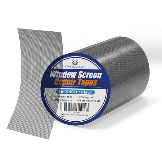 KING MOUNTAIN Black Window Screen Repair Tape, 3inX40FT Heavy Duty Screen by ForABetterHomeLife