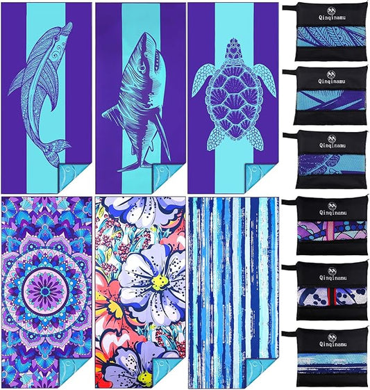 6 Pack Microfiber Oversized Lightweight Beach Towel 71"x32" Extra Thin Large Sand Free Towels Travel Swim Pool Yoga Gym for Adults Women Men Beach Essentials Accessories Vacation Gift