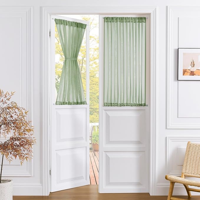 Tollpiz Short Sheer Door Curtain Closet Linen Textured Curtain Sheers Doorway by Tollpiz