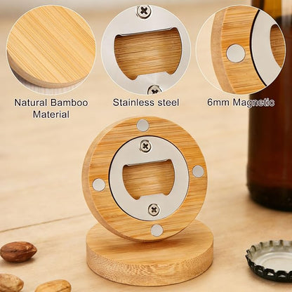 Yoption 24 Pcs Bamboo Magnetic Bottle Opener, Wooden Bulk Fridge Magnet Bottle - Image 4