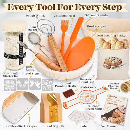 Sourdough Bread Baking Supplies, Sourdough Starter Kit, Bread Proofing Basket - Image 2