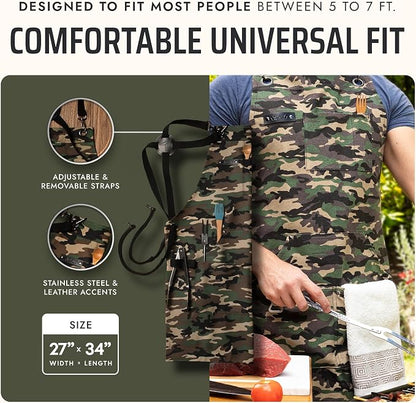Asaya Chef and BBQ Apron with Bottle Opener and Hand Towel - 10oz Cotton Canvas - Image 5