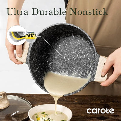 CAROTE Nonstick Stock Pot with Lid Soup Pot, 6 Quart Casserole with Lid - Image 4