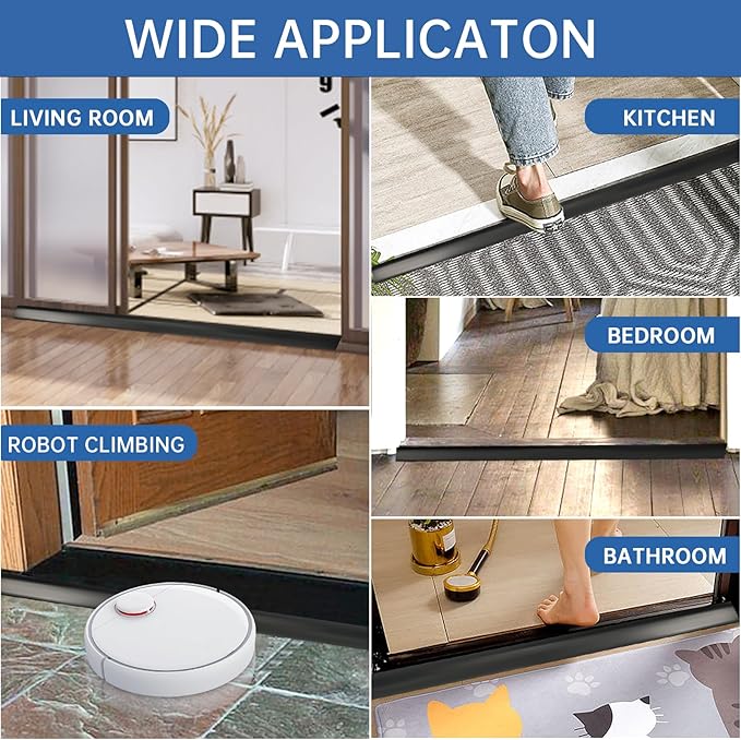 Vinyl Door Threshold Flooring Transition Strip Self Adhesive Carpet Edging Strip for Laminate Doorway Edge Threshold from 3/5" to 4/5" (Black, 3.3 Ft)