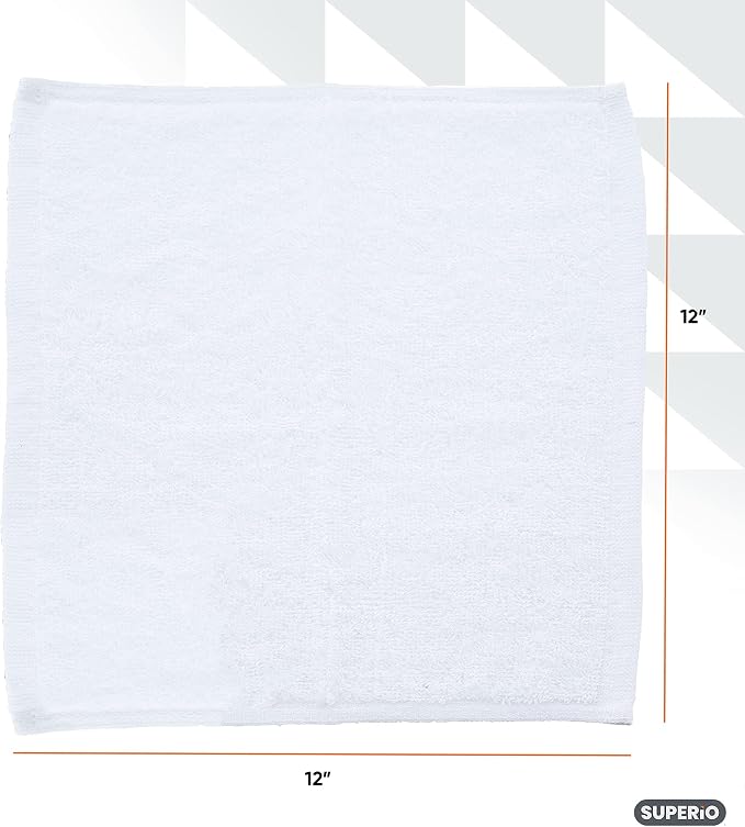 Superio Terry Cloth Rags White Washcloths 100% Cotton 12" Cleaning Cloths - Image 2