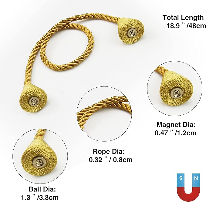 6 Pack Magnetic Curtain Tiebacks Rope Modern Handmade Curtain Tie Backs - Image 3