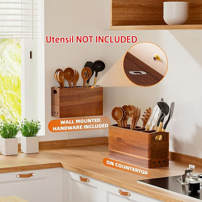 Natural Acacia Wood Utensil Holder - Image 2