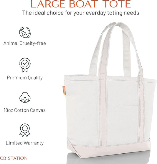 CB STATION Medium Classic Canvas Tote Bag for Women, Top Zipper Closure, Outer Pocket, Daily Essentials, Groceries, Traveling