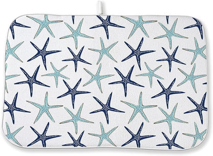 Coastal Dish Drying Mat 18x24 Inch Summer Navy Blue Teal Turquoise Starfish by DAFENA