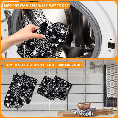 Spider Web Oven Mitts and Pot Holders Sets 4Pcs, Extra Long Oven Gloves - Image 5