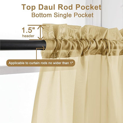 Chyhomenyc Gold Sheer Curtains 96 inches Long 2 Panels, Light Filtering Soft - Image 2