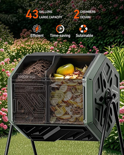 THEGROW'ING Updated 43 Gallon Compost Bin Outdoor, Fast Assemble Tumbling - Image 4