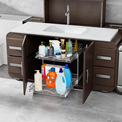 HOLDN’ STORAGE Two Tier Pull Out Cabinet Organizer, Individual Sliding Drawers - Image 4