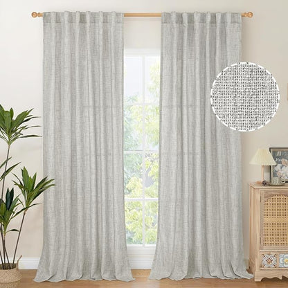 YoungsTex Light Grey Linen Curtains 90 Inch Long by YoungsTex